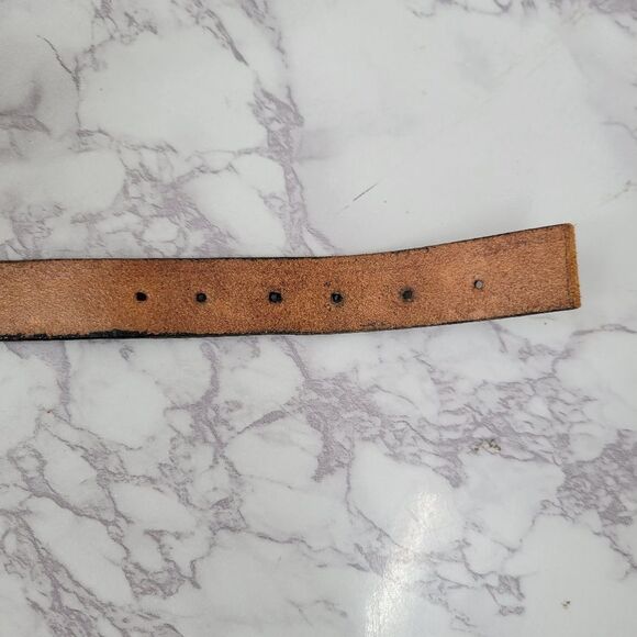 Vintage Brown Texas Embossed Leather Belt with Gold Toned Buckle - Picture 5 of 14